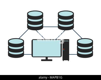 Datenbank Symbol "Netzwerk". Flache Vector Illustration auf weißem Hintergrund. Stock Vektor