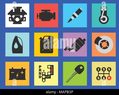 12 Service Auto Flachbild-Symbol. Vector Illustration Stock Vektor