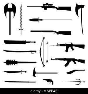 18 Waffe Symbol. Mittelalter und Moderne. Flache Vector Illustration Stock Vektor