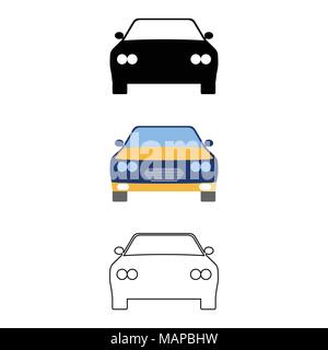 Satz flacher Auto-Symbol. Cartoon, Outline, Silhouette Vector Illustration. Stock Vektor