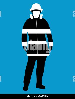 Feuerwehrmann Flachbild-Symbol. Service 911. Silhouette Vector Illustration. Stock Vektor