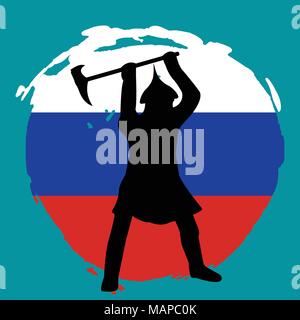 Krieger Silhouette auf Russland Flagge Hintergrund. Isolierte Vector Illustration. Stock Vektor