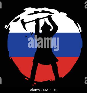 Krieger Silhouette auf Russland Flagge und schwarzen Hintergrund. Isolierte Vector Illustration. Stock Vektor