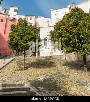 Street Art in Form von große Wandbilder in der historischen Alfama Viertel im Zentrum von Lissabon, Portugal. Stockfoto