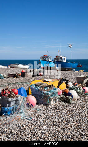 Obwohl in einer Fischereiflotte arbeitet noch aus der Küstenstadt Bier in East Devon, England. Stockfoto