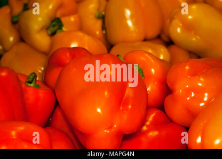 Hintergrund - helle orange ang Gelb reife Früchte von süßen Paprika Paprika Stockfoto