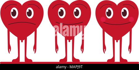 Cute cartoon Emoticon set Herz, glücklich und traurig Stock Vektor