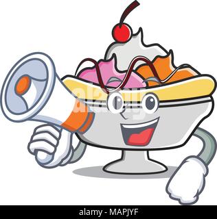 Mit megafon Banana Split Charakter Cartoon Stock Vektor