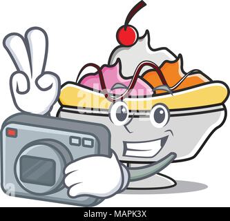 Fotograf Banana Split Maskottchen Karikatur Stock Vektor