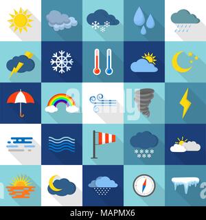 Wetter Symbole, flacher Stil Stock Vektor