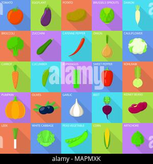 Gemüse essen Menü Icons, flacher Stil Stock Vektor