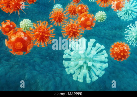 Virale Hepatitis Infektion verursacht chronische Lebererkrankung. Hepatitis Viren. Influenza Virus H1N1. Die Schweinegrippe, Zelle infizieren Organismus. Virus abstrakt Hintergrund. 3D-Darstellung. Stockfoto