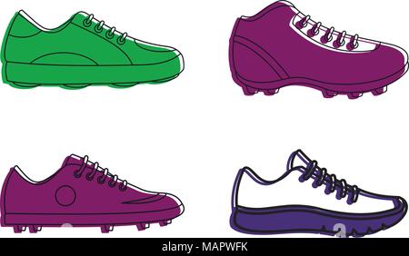 Fußball-Schuhe Icon Set, Farbe Umrisse Stil Stock Vektor