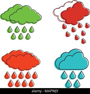 Rain cloud Icon Set, Farbe Umrisse Stil Stock Vektor