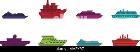 Cruiser Icon Set, Farbe Umrisse Stil Stock Vektor