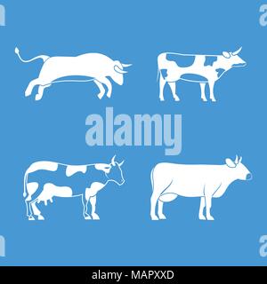 Stier, Kuh Icon Set blau Vektor Stock Vektor