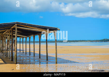 Schöne und unberührte portugiesische Insel Strand mit türkisblauen Wasser, Mosambik. Strand mit blau-grüne Wasser isoliert Stockfoto