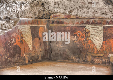 Wandbild der Jaguare, Palast der Tetitla, Teotihuacan Archäologische Zone, UNESCO-Weltkulturerbe, Mexico, Mexiko, Nordamerika Stockfoto