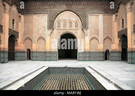 Medersa Ben Youssef, Madrasa, 16. Jahrhundert Hochschule, UNESCO-Weltkulturerbe, Marrakesch (Marrakesch), Marokko, Nordafrika, Afrika Stockfoto