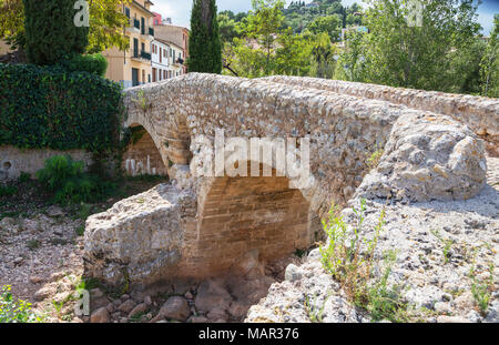 Alte Römische Double Arch steinerne Brücke, Pollenca, Mallorca (Mallorca), Balearen, Spanien, Europa Stockfoto