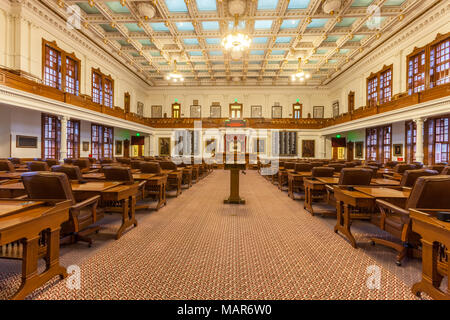 AUSTIN, Texas - 28. März 2018 - Das Haus des Repräsentantenhauses des Texas State Capitol Building in der Innenstadt von Austin entfernt Stockfoto