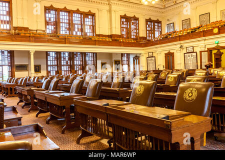 AUSTIN, Texas - 28. März 2018 - Das Haus des Repräsentantenhauses des Texas State Capitol Building in der Innenstadt von Austin entfernt Stockfoto