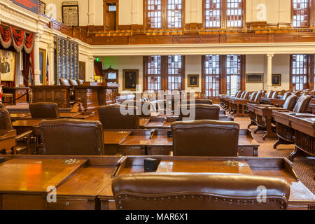 AUSTIN, Texas - 28. März 2018 - Das Haus des Repräsentantenhauses des Texas State Capitol Building in der Innenstadt von Austin entfernt Stockfoto