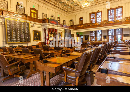 AUSTIN, Texas - 28. März 2018 - Das Haus des Repräsentantenhauses des Texas State Capitol Building in der Innenstadt von Austin entfernt Stockfoto