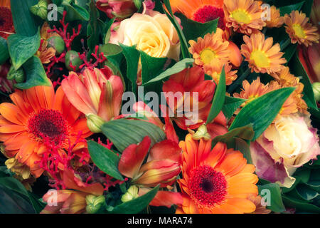 Orange Blumen Blumenstrauß, Retro getönt Stockfoto