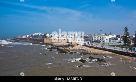 Essaouira Antenne Panoramablick Stadtbild Blick auf die alte Stadt an der Küste des Atlantik in Marokko Stockfoto