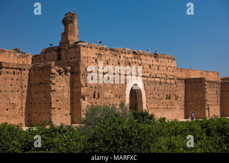 Überreste eines zerstörten 16. Jahrhundert Saadian Dynastie El-Badi-Palast in Marrakesch, Marokko Stockfoto
