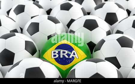 Fußball in brazils nationalen Farben - 3D-Rendering Stockfoto