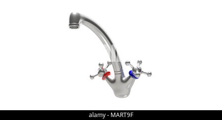 Edelstahl Bad oder Küche Leitungswasser auf weißem Hintergrund, Vorderansicht. 3D-Darstellung Stockfoto