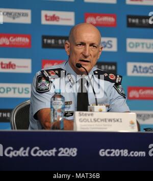 Queensland, Australien. 4. April 2018. Steve Gollschewski (Stellvertretender Kommissar, Queensland Polizei Service). Mannschaft Schottland Pressekonferenz. Main Press Center. Gold Coast 2018. Queensland. Australien. 04.04.2018. Credit: Sport in Bildern/Alamy leben Nachrichten Stockfoto