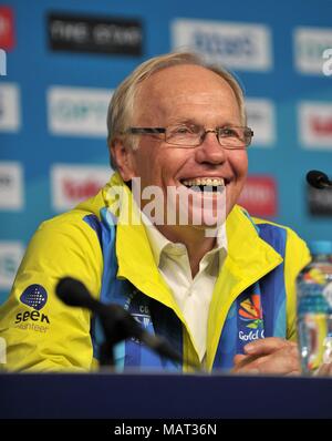 Queensland, Australien. 4. April 2018. Peter Beattie (Vorsitzender, Gold Coast 2018 Commonwealth Games Corporation) lächelt. Mannschaft Schottland Pressekonferenz. Main Press Center. Gold Coast 2018. Queensland. Australien. 04.04.2018. Credit: Sport in Bildern/Alamy leben Nachrichten Stockfoto