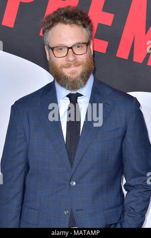 Seth Rogen die Teilnahme an der 'Blocker' Premiere im Regency Dorf Theater am 3. April in Los Angeles, Kalifornien 2018. Stockfoto