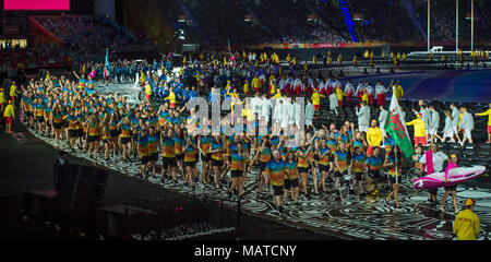 Gold Coast, Australien. 4 Apr, 2018. Wales während der Commonwealth Games 2018 Eröffnung am 4. April 2018 in Gold Coast, Australien. Credit: Gary Mitchell, GMP-Media/Alamy leben Nachrichten Stockfoto