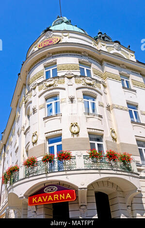 Ljubljana, Slowenien. Grand Hotel Union. Zeichen für Kavarna (Café) Stockfoto