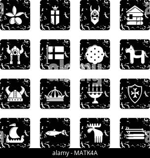 Schweden reisen Icons Set grunge Vektor Stock Vektor