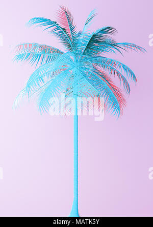 Ungewöhnliche Blue Palm auf rosa Hintergrund 3d Illustration Stockfoto
