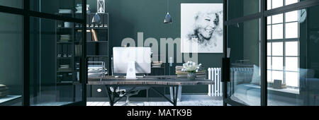 Komfortablen Arbeitsbereich, Büro Einrichtung. 3D-Rendering Stockfoto