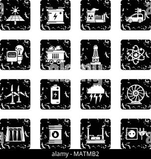 Energiequellen Icons Set grunge Vektor Stock Vektor