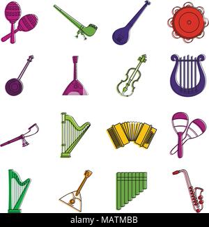 Musical instrument Icon Set, Farbe Umrisse Stil Stock Vektor