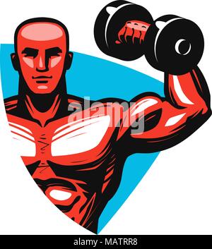 Gym Logo oder Label. Sport Konzept. Vector Illustration Stock Vektor