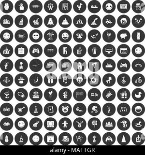 100 funny Icons Set schwarz Kreis Stock Vektor