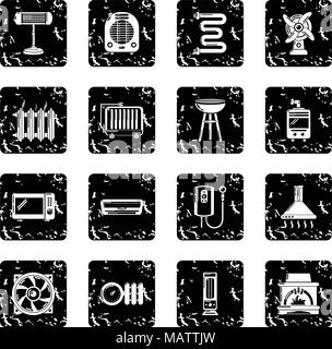 Heizen Kühlen Luftstrom tools Icons Set grunge Vektor Stock Vektor