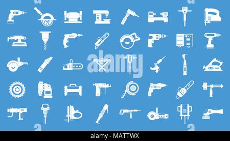 Elektrische Werkzeuge Icon Set blau Vektor Stock Vektor