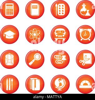 Schule Bildung Icons Set rot Vektor Stock Vektor