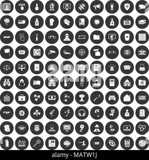 100 hacking Icons Set schwarz Kreis Stock Vektor