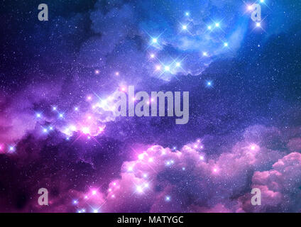 Abstract Pink und Blau galaxy Hintergrund mit hellen Sternen gefüllt. Raster Abbildung. Stockfoto